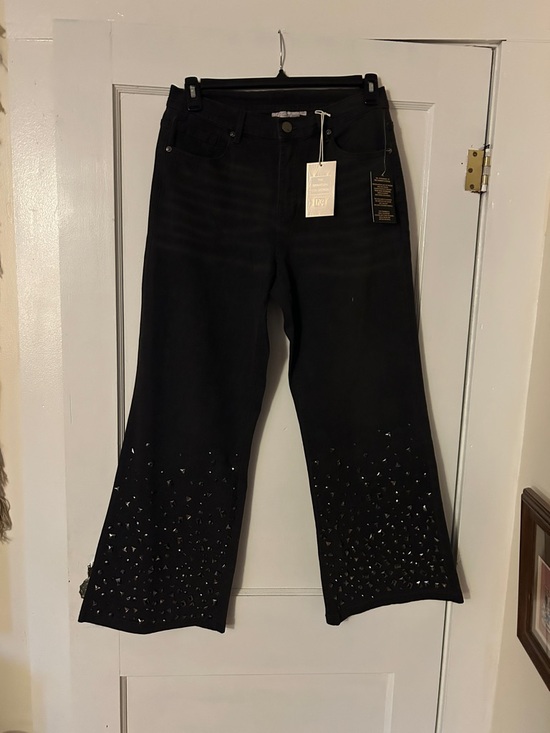 DG2 by Diane Gilman Denim - DG2 by Diane Gilman Black Wide Leg Jeans with Stud Embellishment